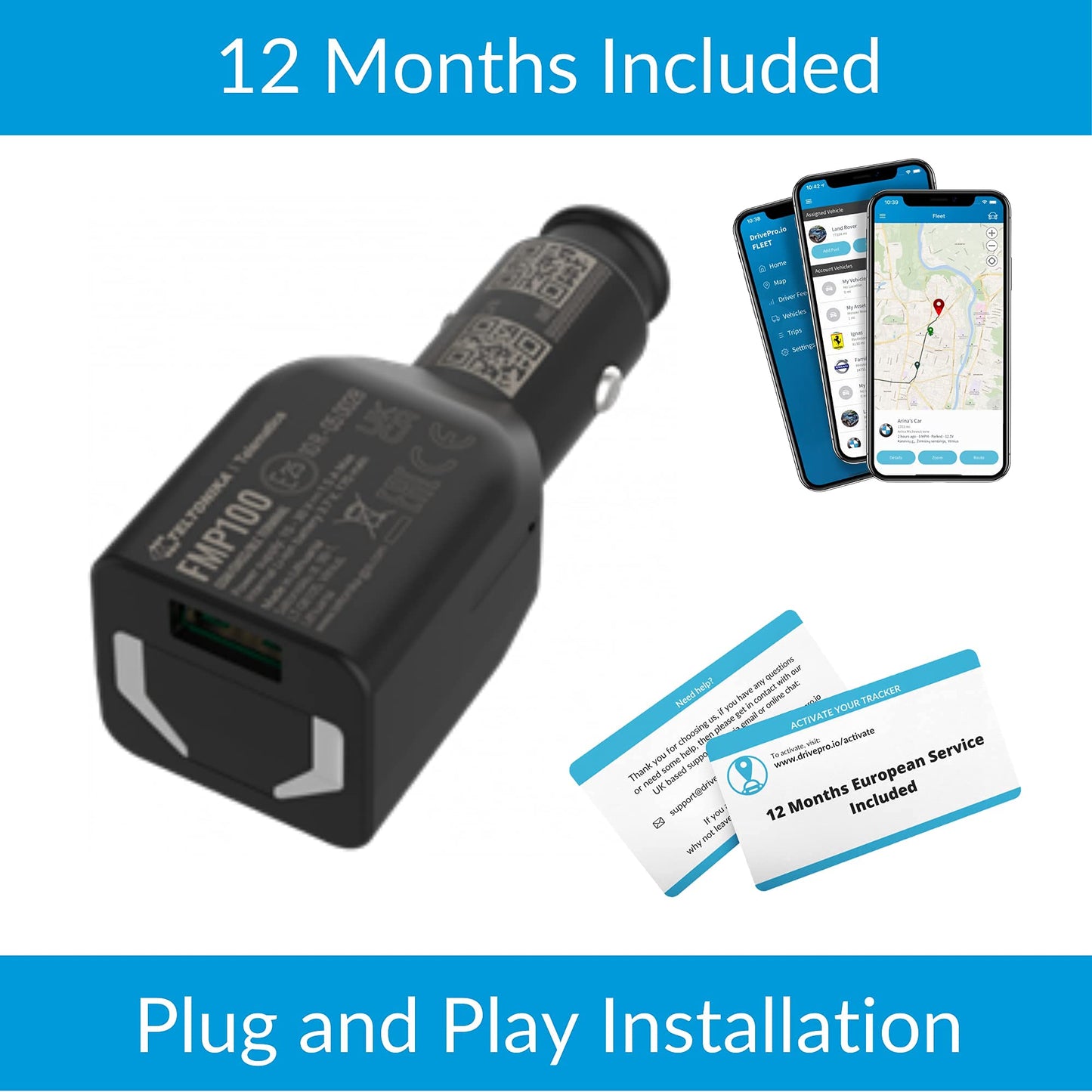 DrivePro.io Plug&Go GPS Tracker - 12 Months Pro Service